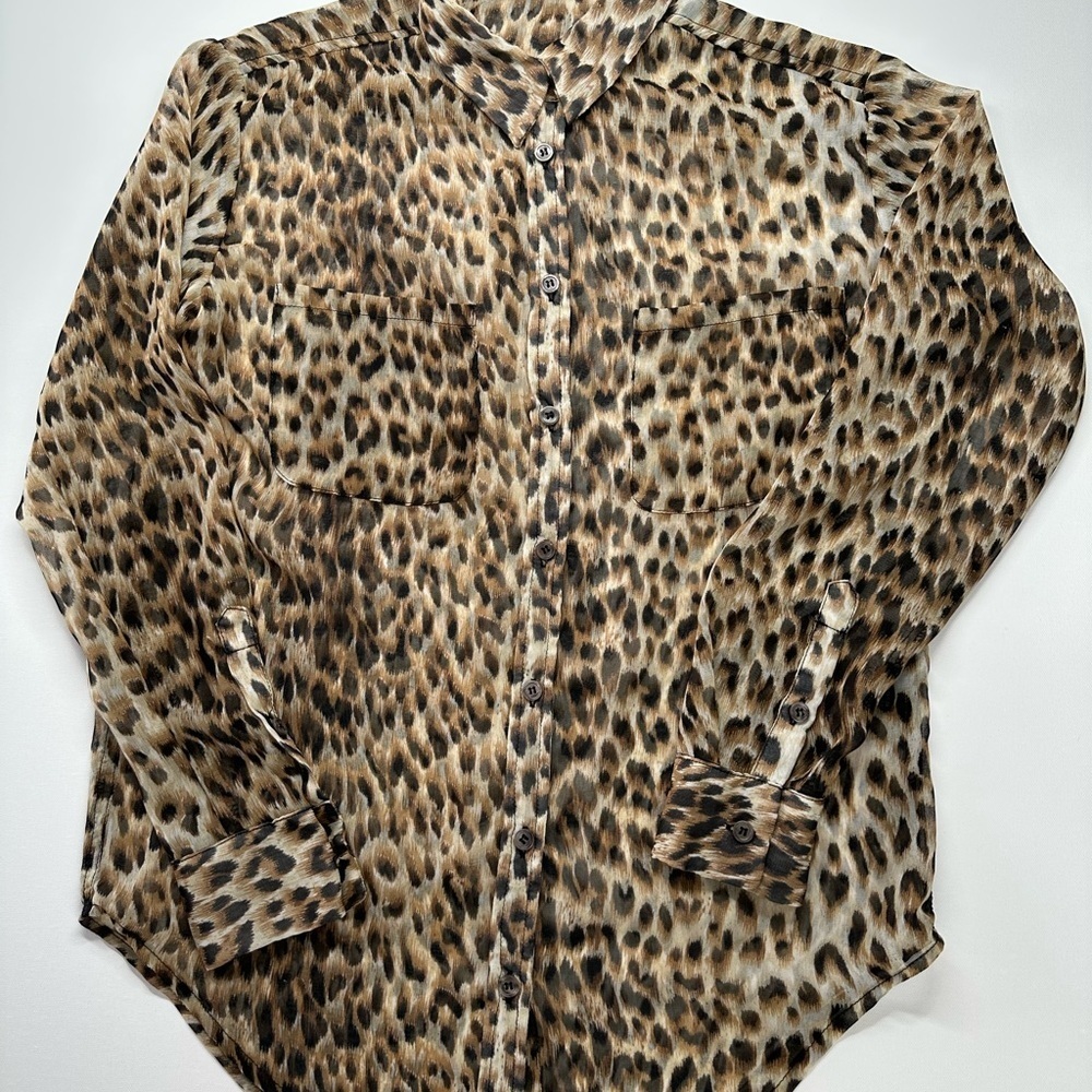 Olivaceous Leopard Print Women's Blouse